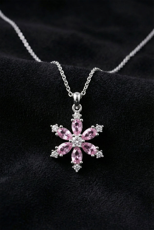 Pink Tourmaline Zircon Lotus Flower Necklace | 925 Silver