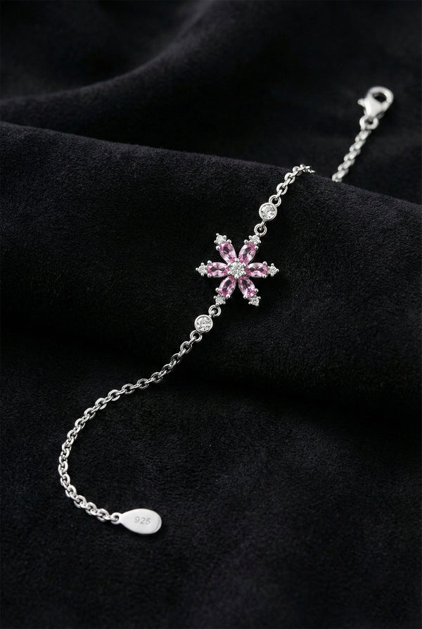 Armband mit rosa Lotusblüten-Edelstein | 925er Silber