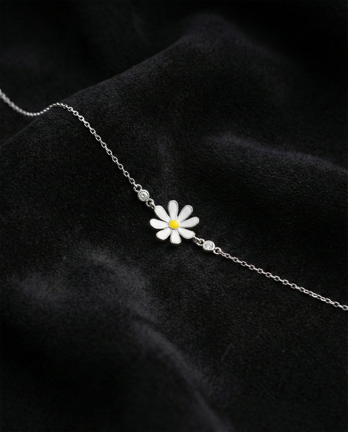 Rhodium 3D Enameled Daisy Zircon Bracelet in 925 sterling silver