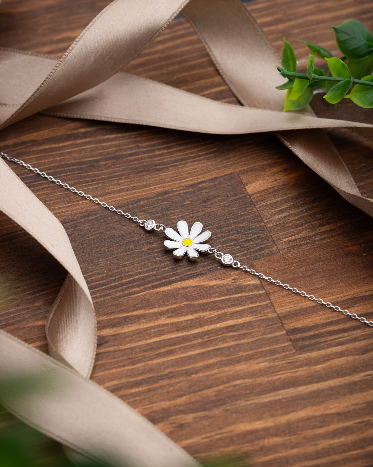 Rhodium 3D Enameled Daisy Zircon Bracelet in 925 sterling silver - view 2