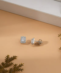 925 Sterling Silver Rhodium Plated Baguette Cut Zircon Stone Minimal Everyday Earrings