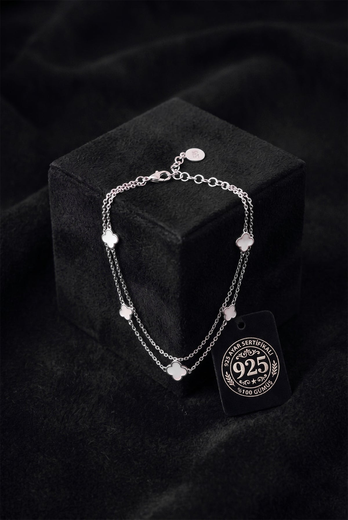 Double Strand White Enamel Charm Bracelet in 925 sterling silver