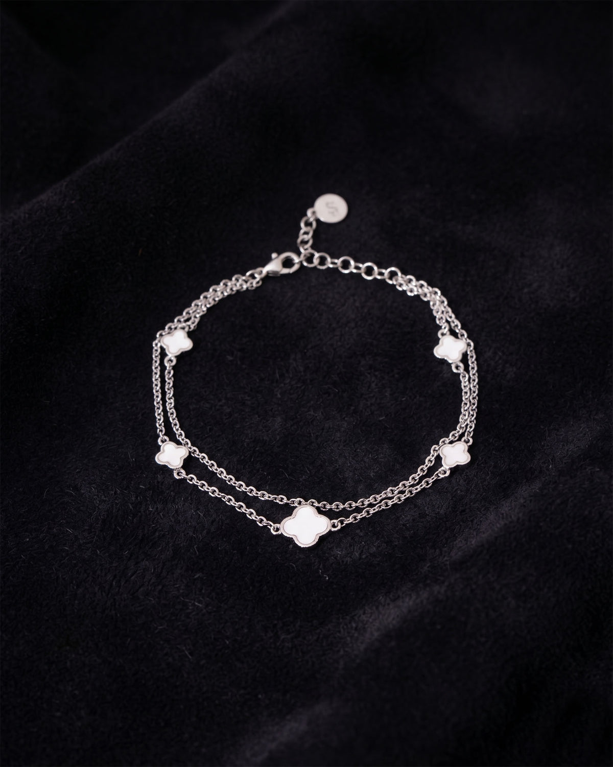 Double Strand White Enamel Charm Bracelet in 925 sterling silver - view 2