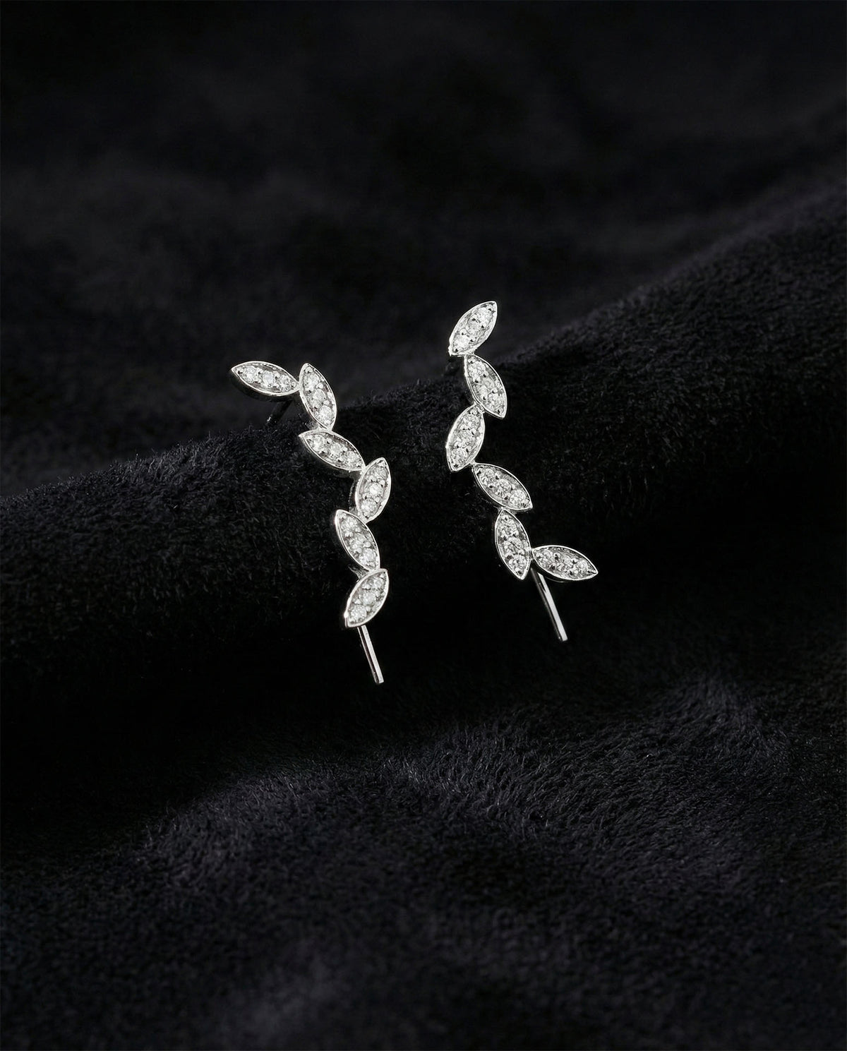 Rhodium Leaf Vine Ear Climber Crawler Earrings in 925 sterling silver