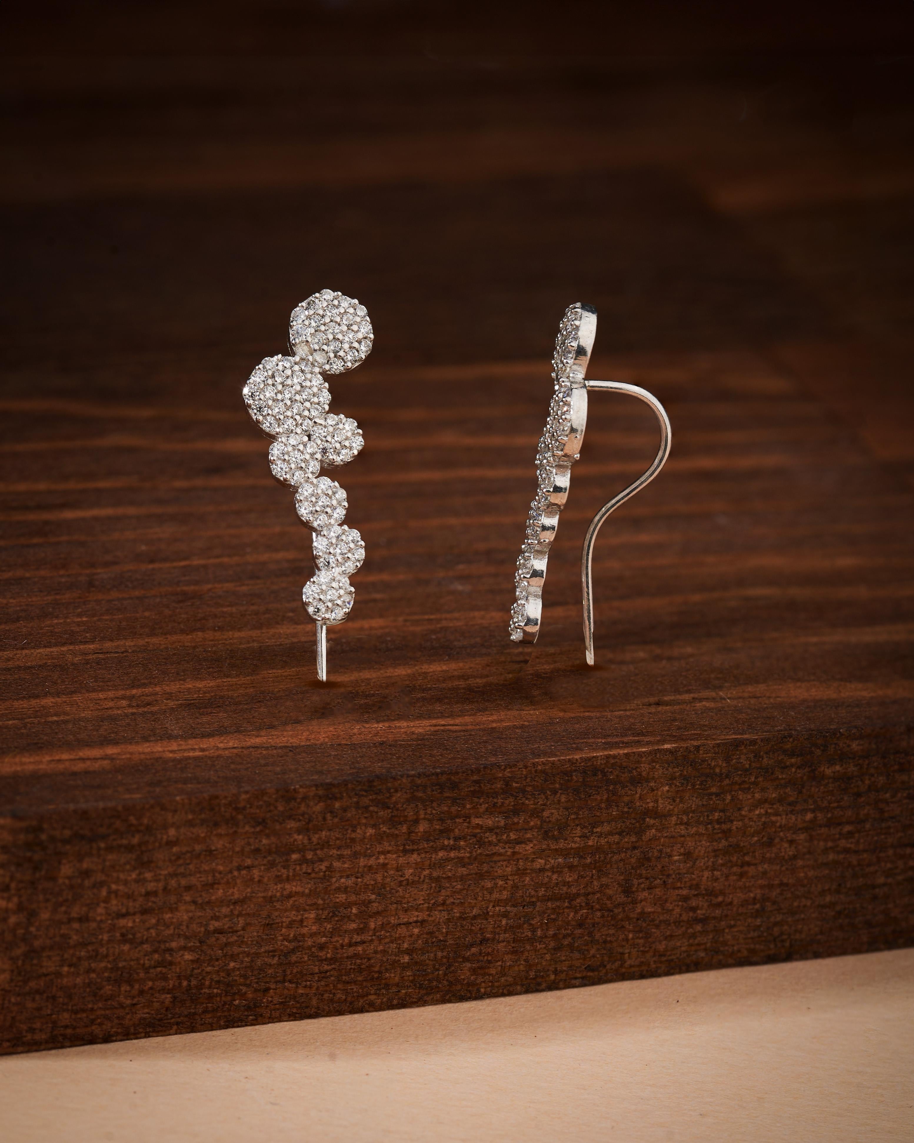 Planet Horizontal Ivy Earrings Rhodium Plated Silver