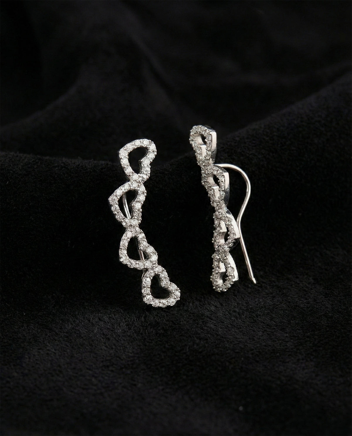 Zircon Multi Heart Ear Climber Crawler Earrings in 925 sterling silver