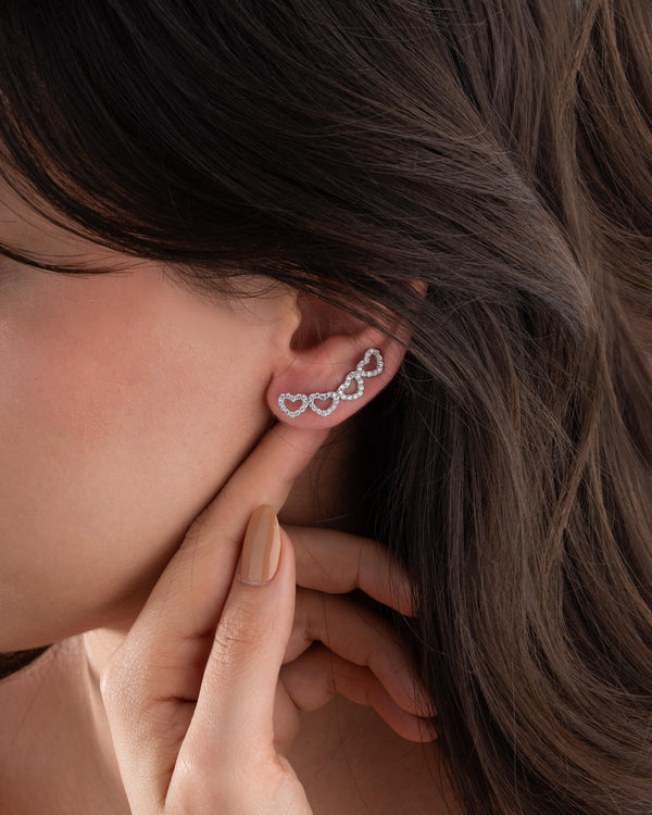 925 Sterling Silver Rhodium-Plated Heart Motif Horizontal Ivy Earrings