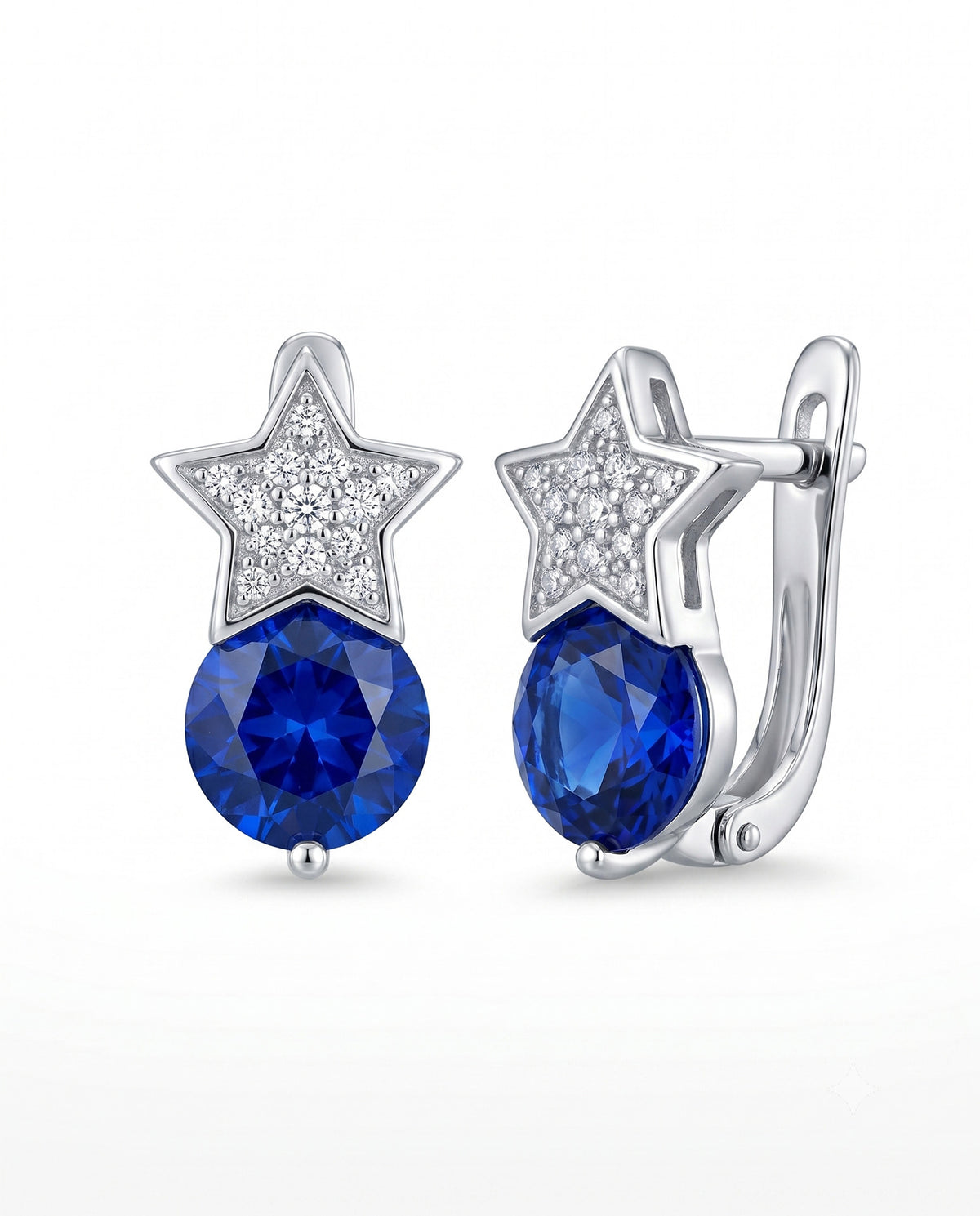 Sapphire Solitaire & Zircon Star Leverbacks | 925 Silver