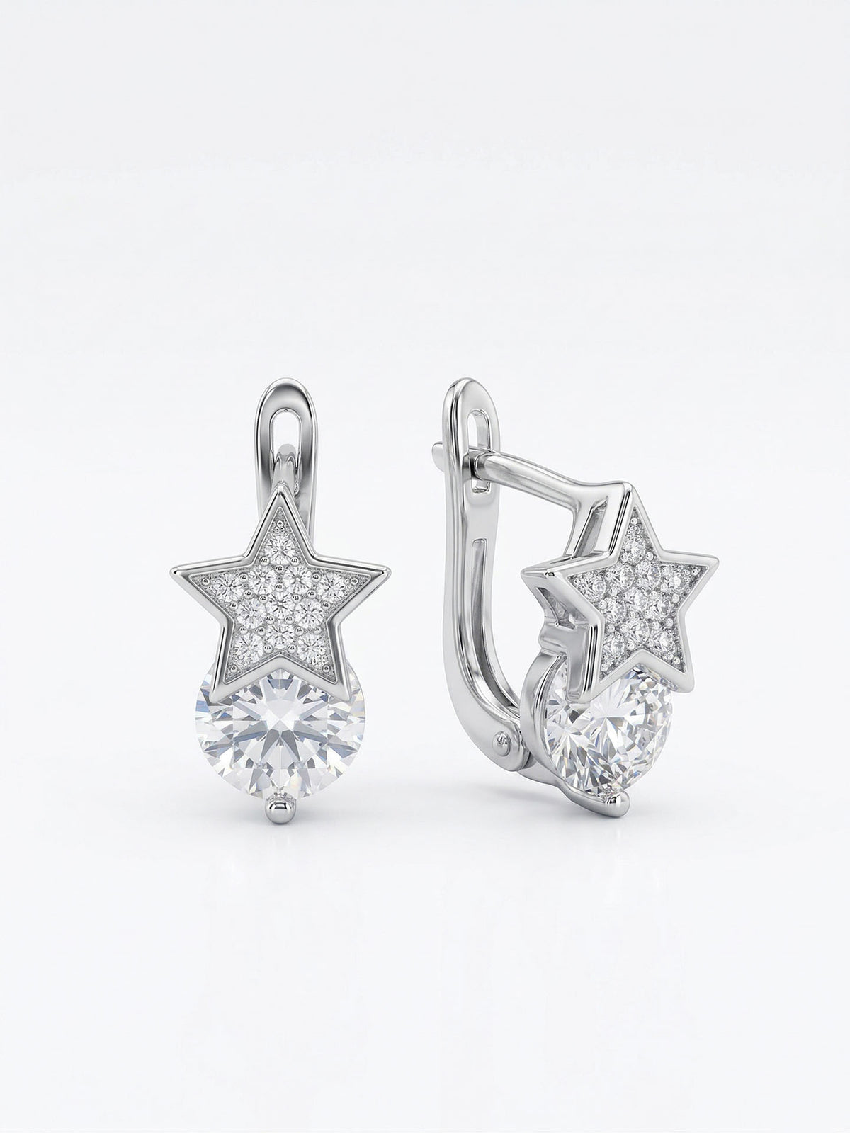 Rhodium Solitaire & Zircon Star Leverbacks in 925 sterling silver - view 4