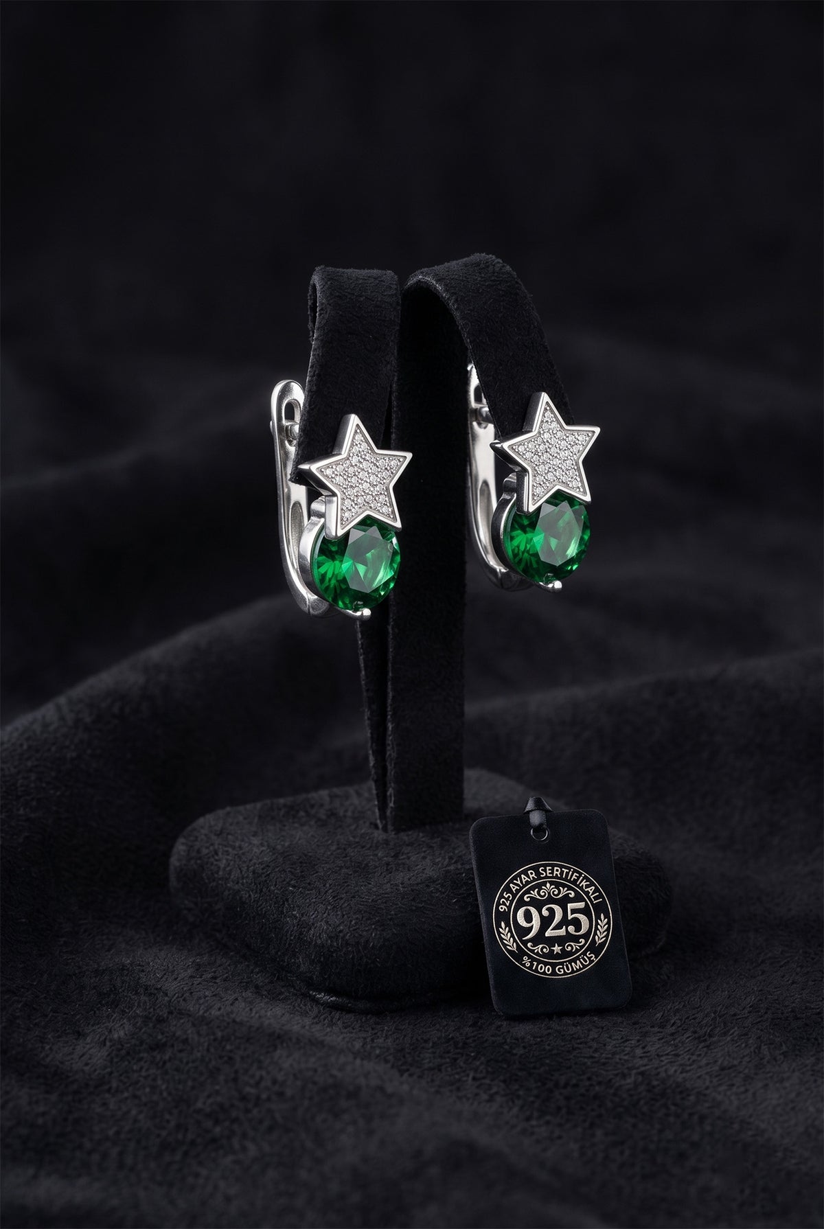 Emerald Green Solitaire & Zircon Leverbacks in 925 sterling silver