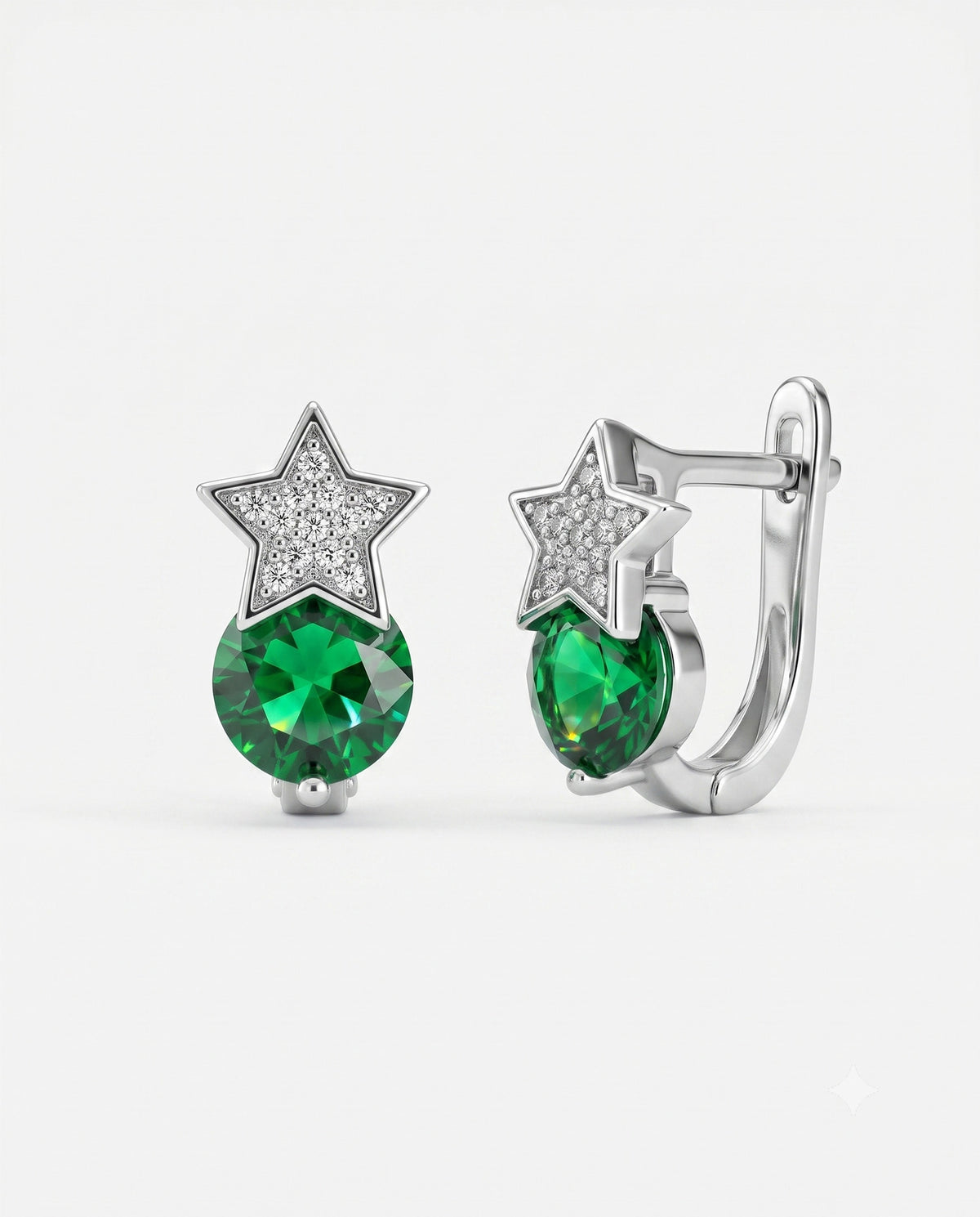 Emerald Green Solitaire & Zircon Leverbacks in 925 sterling silver - view 3