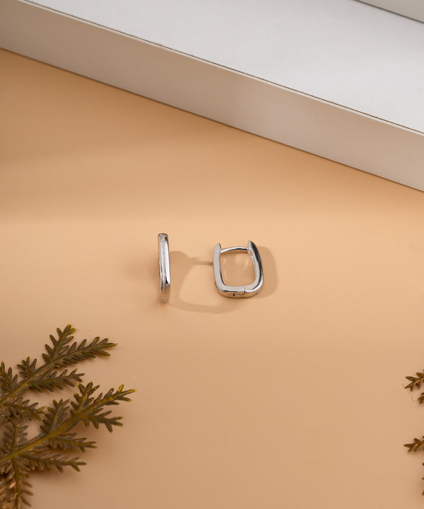 925 Sterling Silver Rhodium Plated Square Hoop Earrings (Minimalist, Elegant and Lightweight)