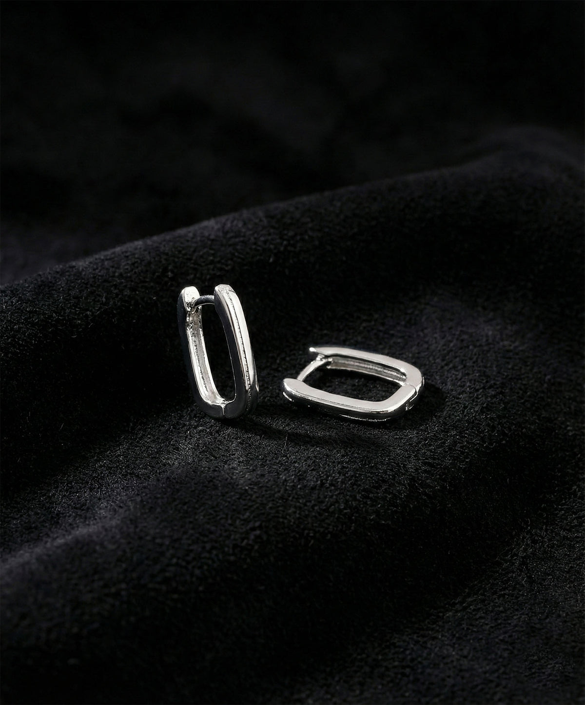 Rhodium Square Rectangle Huggie Hoop Earrings in 925 sterling silver