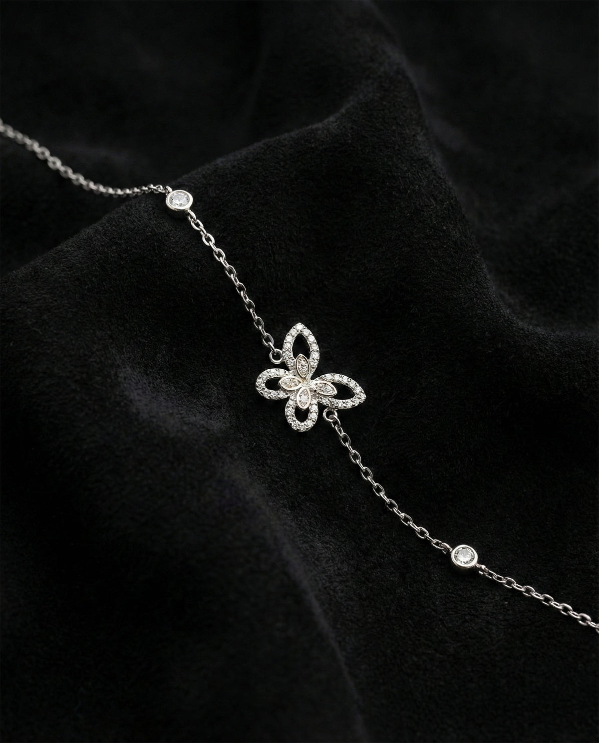 Rhodium Plated Butterfly Zircon Bracelet in 925 sterling silver