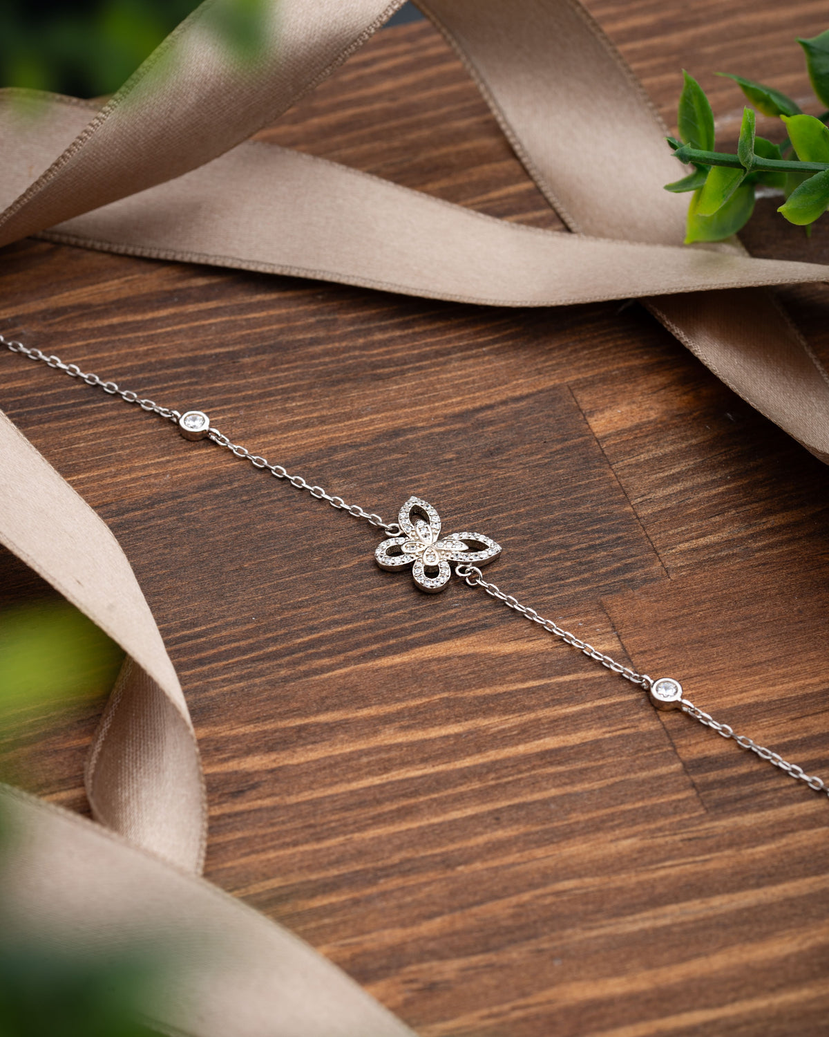 Bracelet papillon en zircon plaqué rhodium | Argent 925
