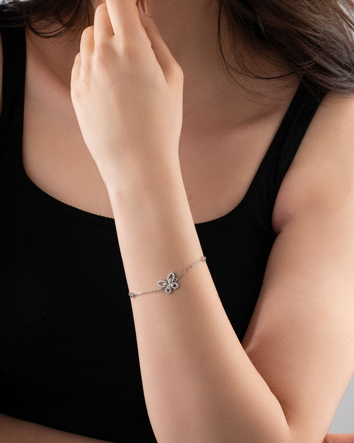 Bracelet papillon en zircon plaqué rhodium | Argent 925