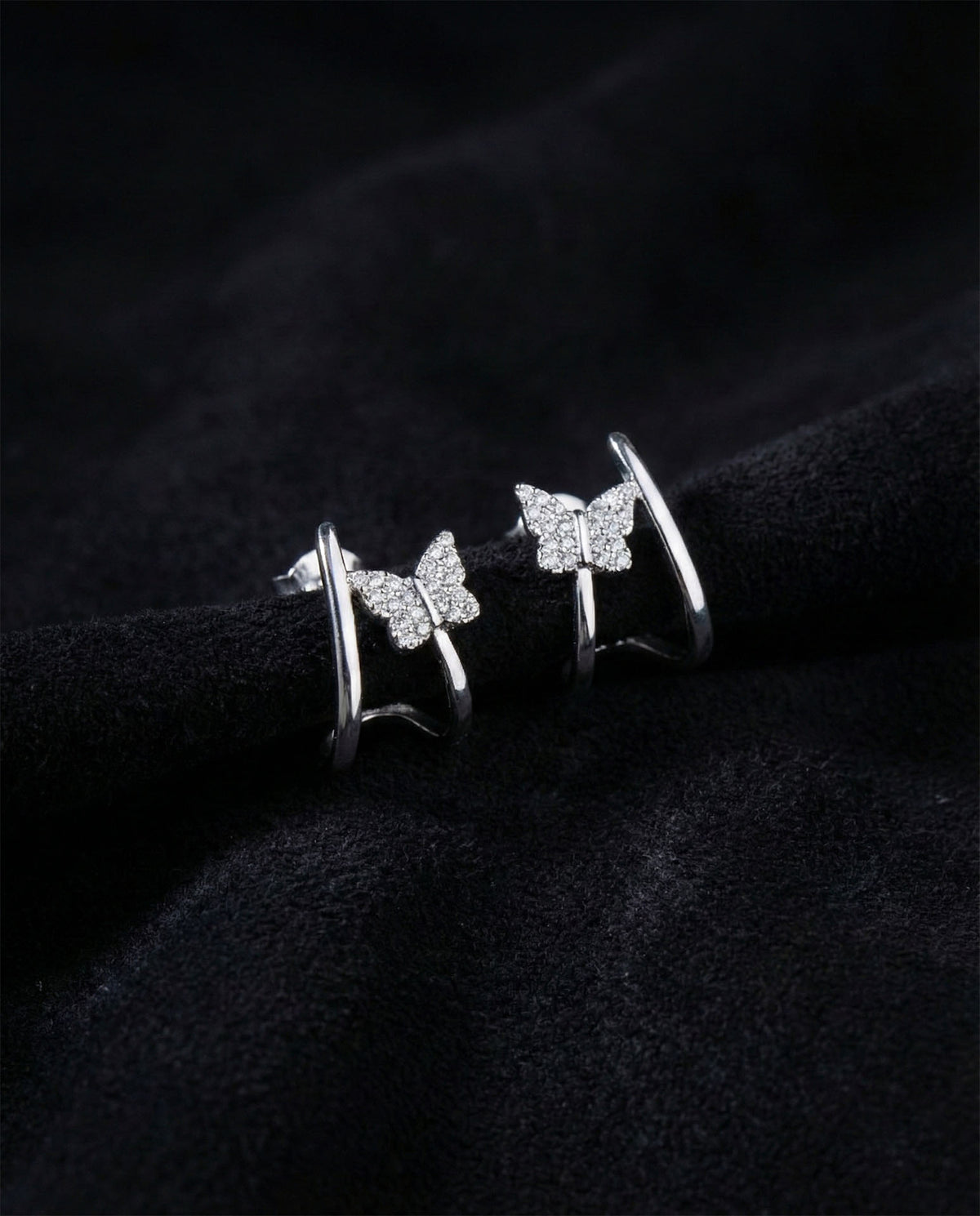 Schmetterling Double-Piercing-Look Zirkonia-Stecker aus 925er Sterlingsilber