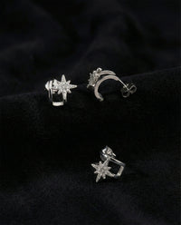 North Star Double Piercing Look Zircon Studs | 925 Silver
