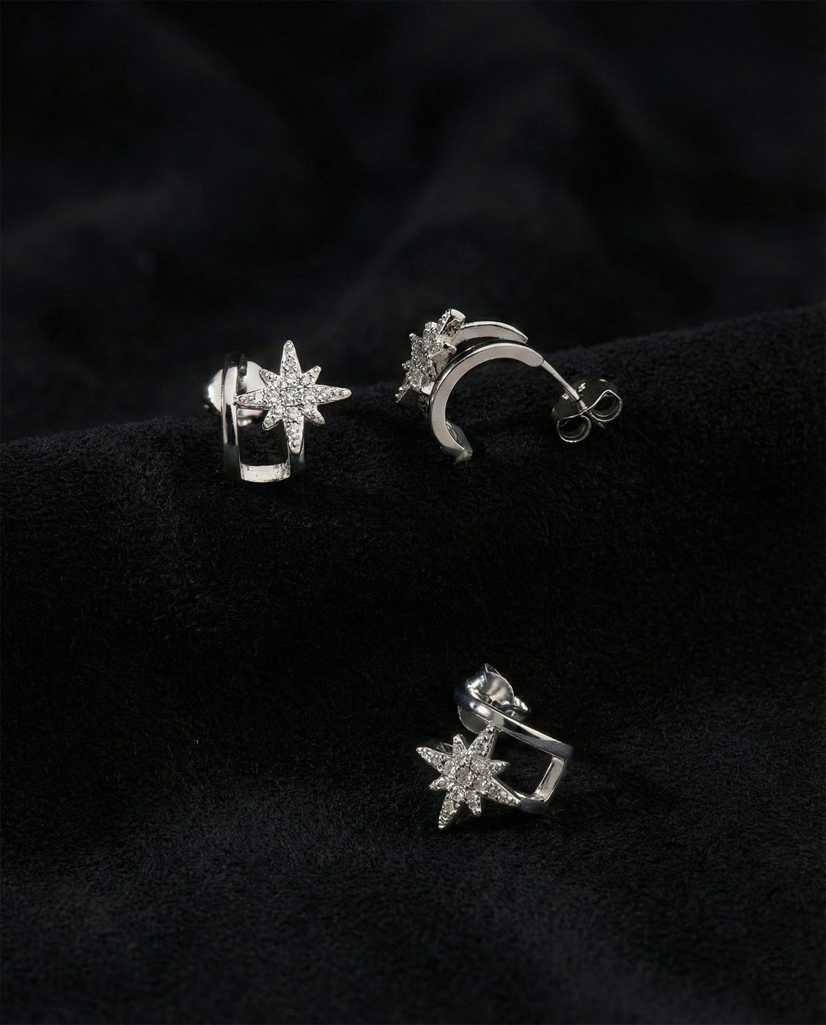 North Star Double Piercing Look Zircon Studs in 925 sterling silver