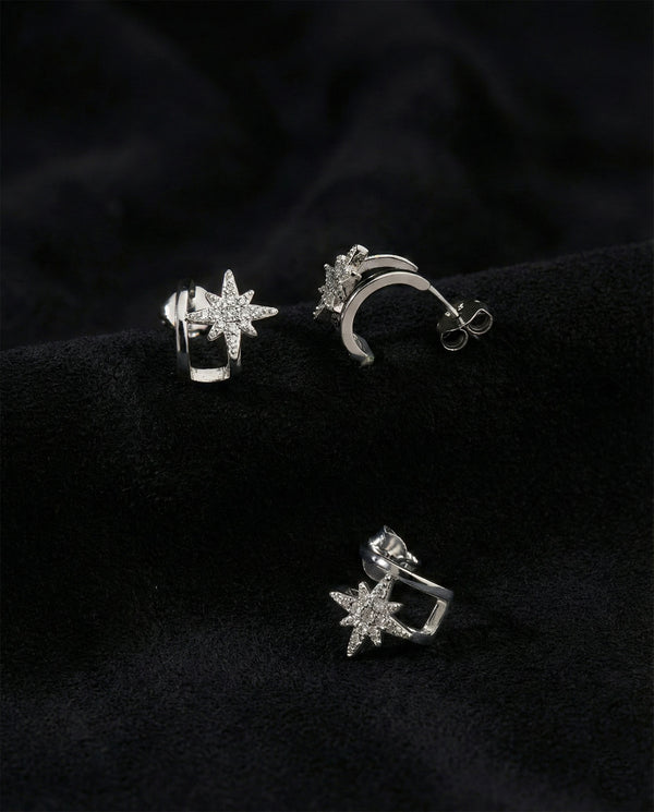 North Star Double Piercing Look Zircon Studs | 925 Silver
