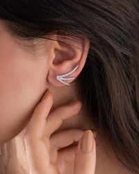 925 Sterling Rhodium Plated Angel Wing Horizontal Vine Silver Earrings