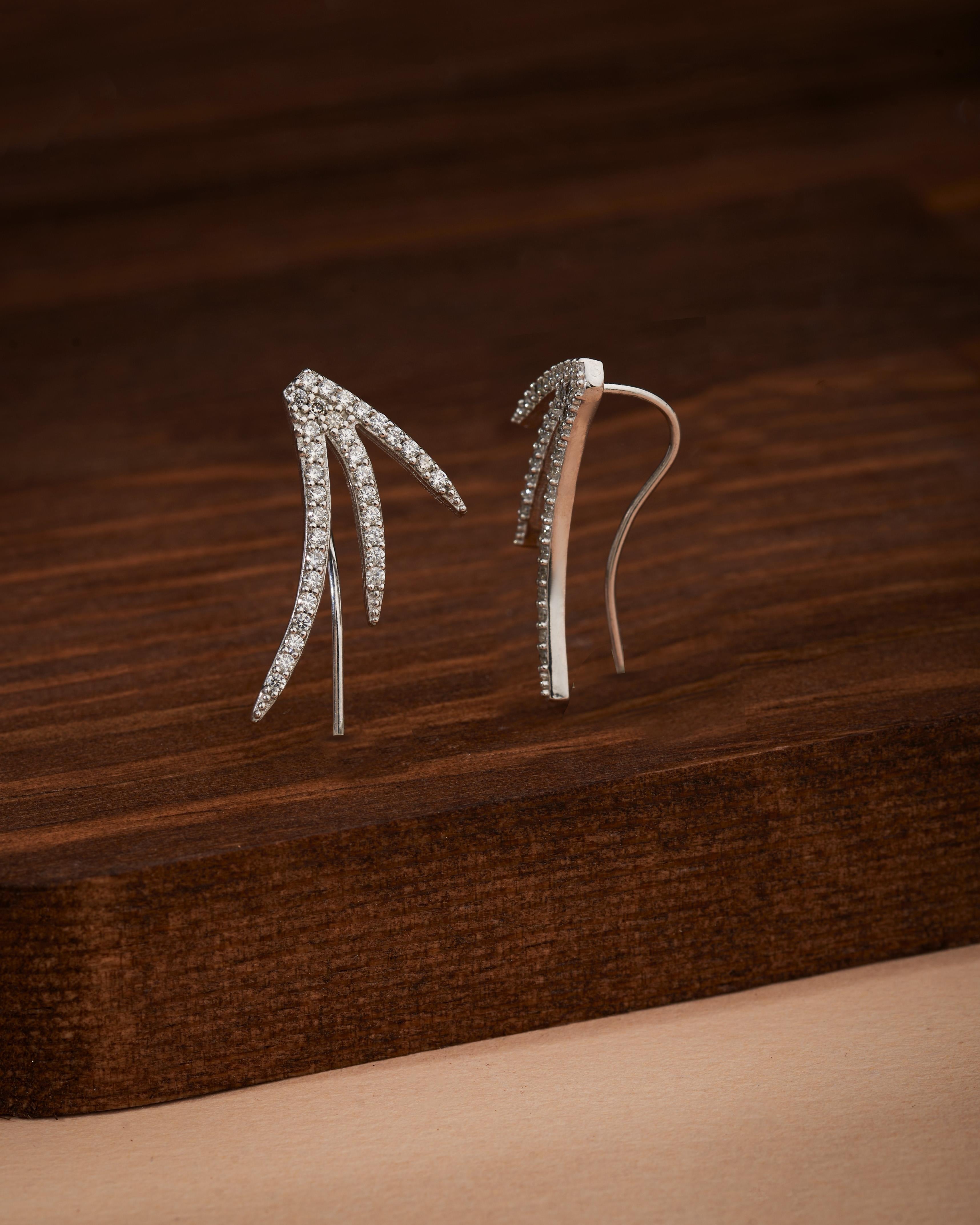 Angel Wing Horizontal Ivy Earrings Rhodium Plated Silver