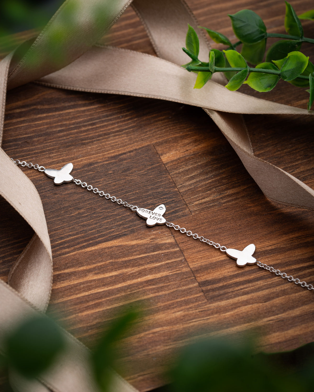 Triple Butterfly Charm Bracelet "Forever Love" in 925 sterling silver - view 2