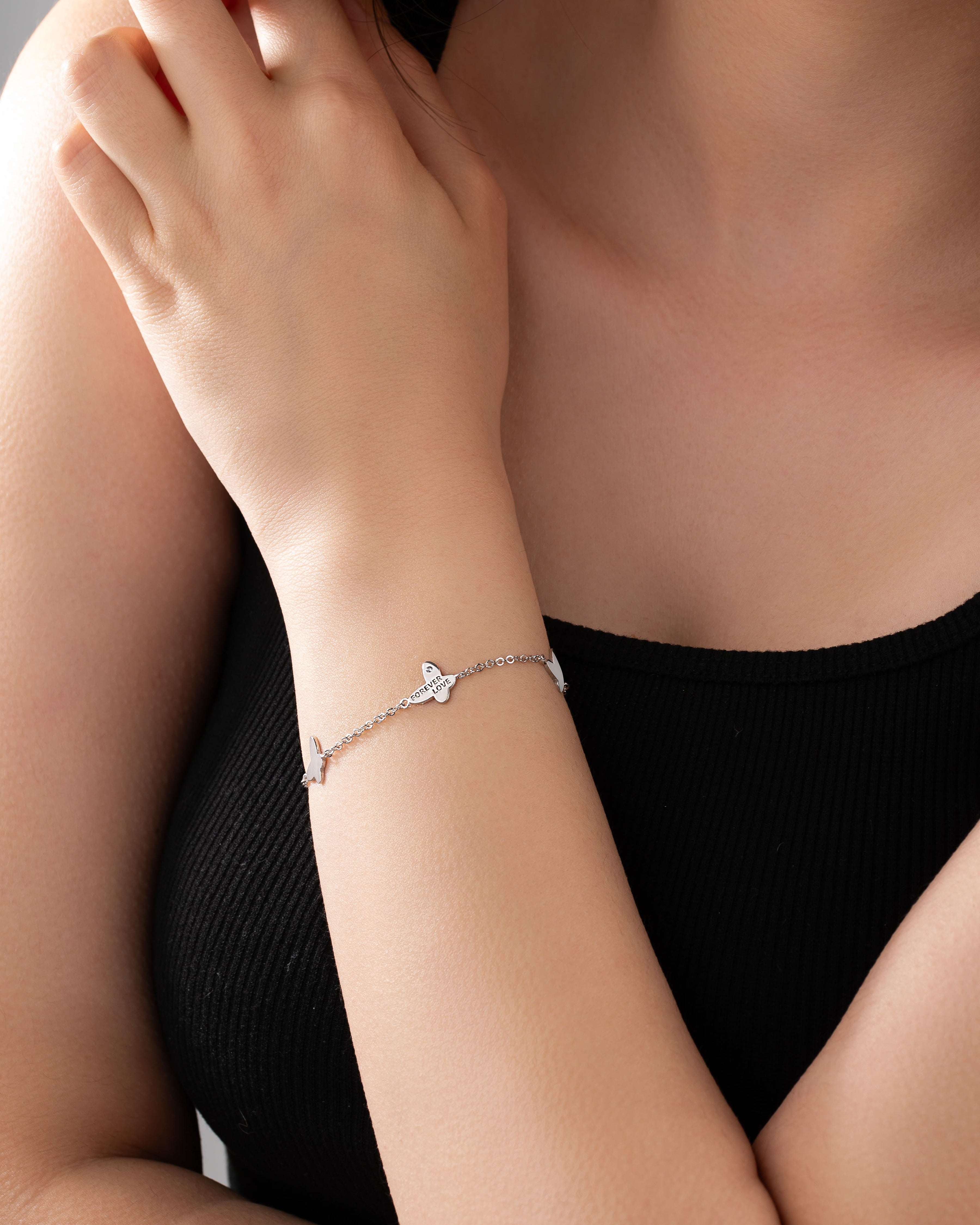 Row Trio Butterfly Bracelet Rhodium Plated Silver