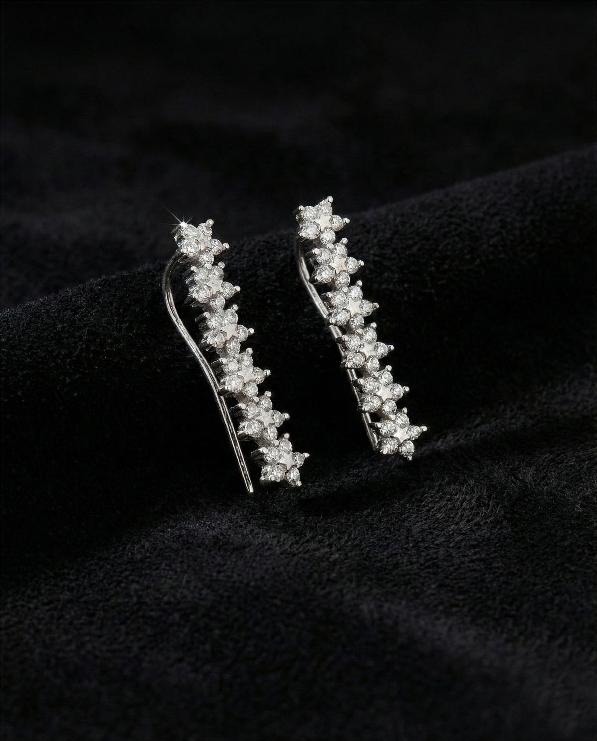 Rhodium Star Line Ear Climber Crawler Earrings in 925 sterling silver
