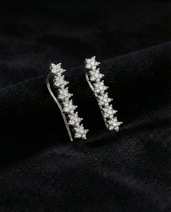 Rhodium Star Line Ear Climber Crawler Earrings | 925 Silver