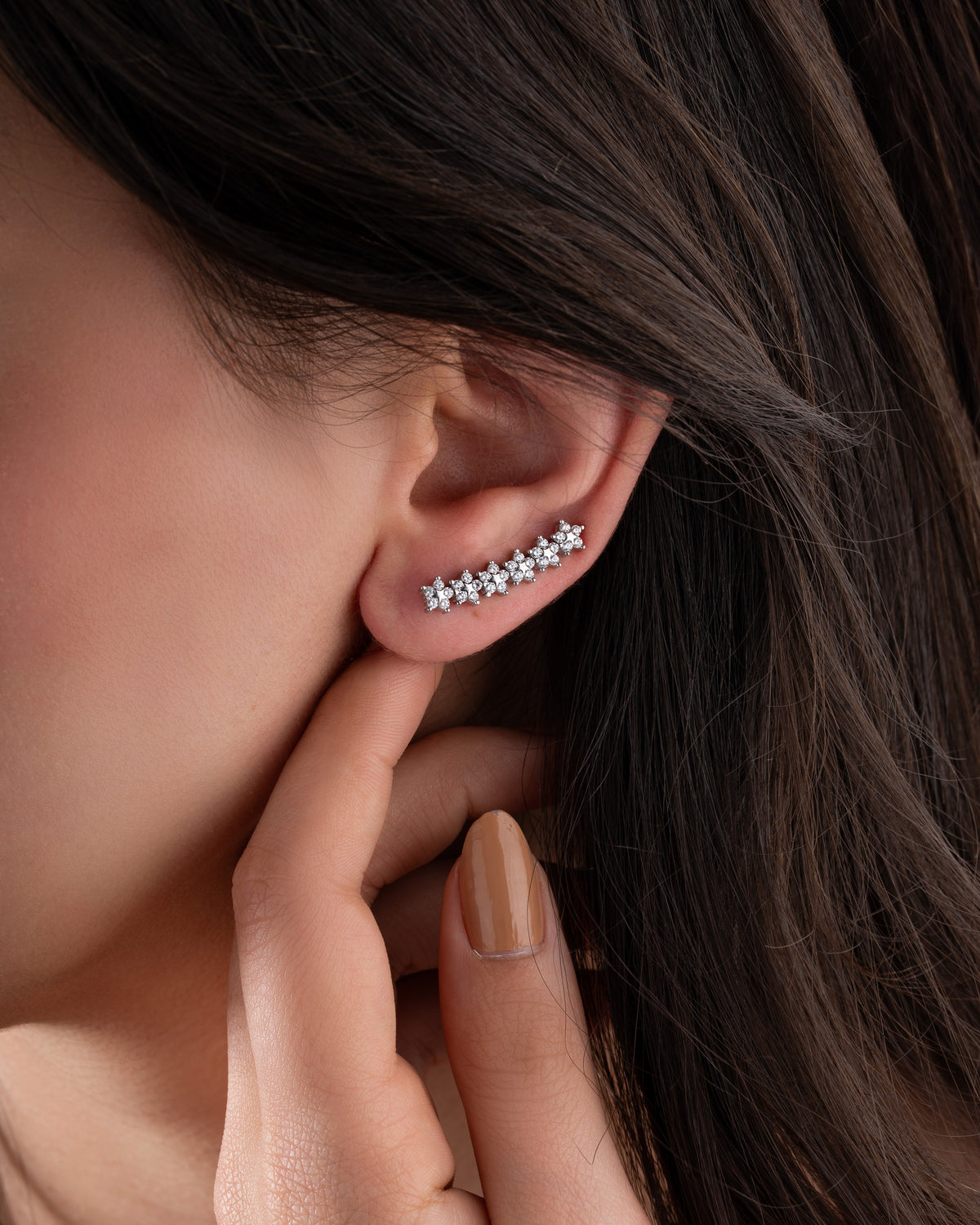 Rhodium Star Line Ear Climber Crawler Earrings | 925 Silver