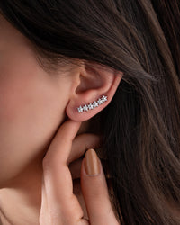 925 Sterling Rhodium Plated Star Horizontal Ivy Silver Earrings