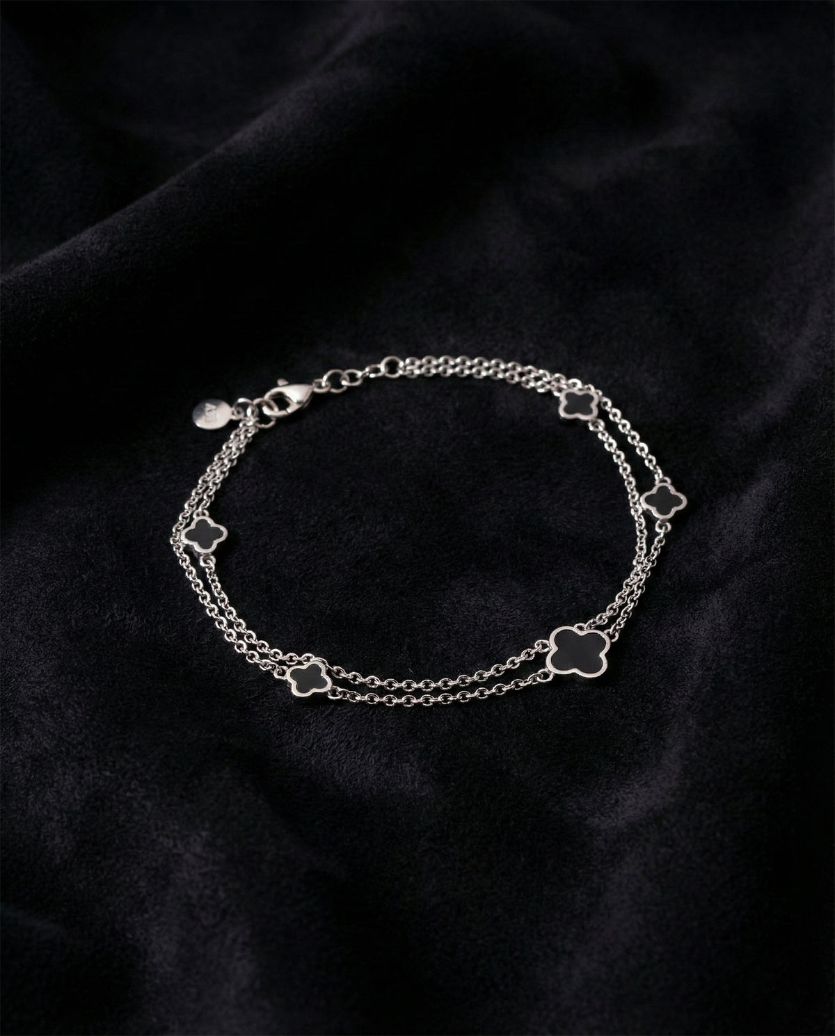 Double Strand Black Enamel Charm Bracelet in 925 sterling silver