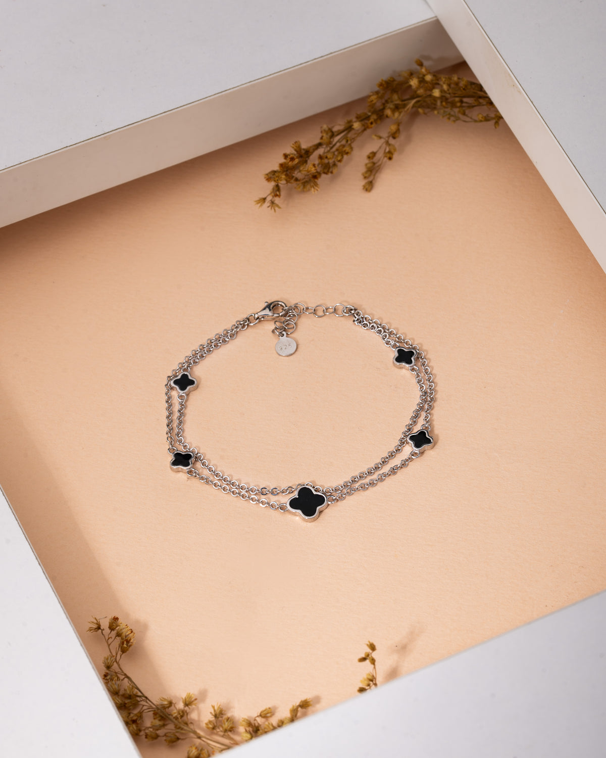 Double Strand Black Enamel Charm Bracelet in 925 sterling silver - view 2