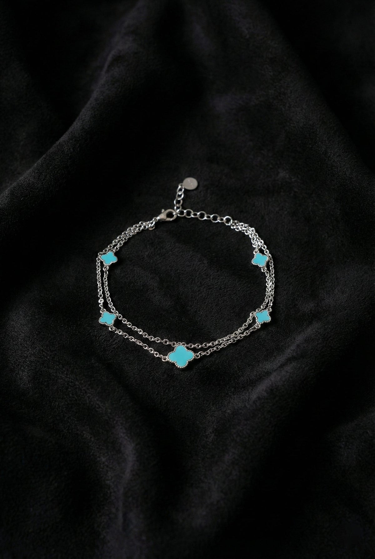 Doppelstrang-Charm-Armband aus türkisfarbenem Emaille aus 925er Sterlingsilber