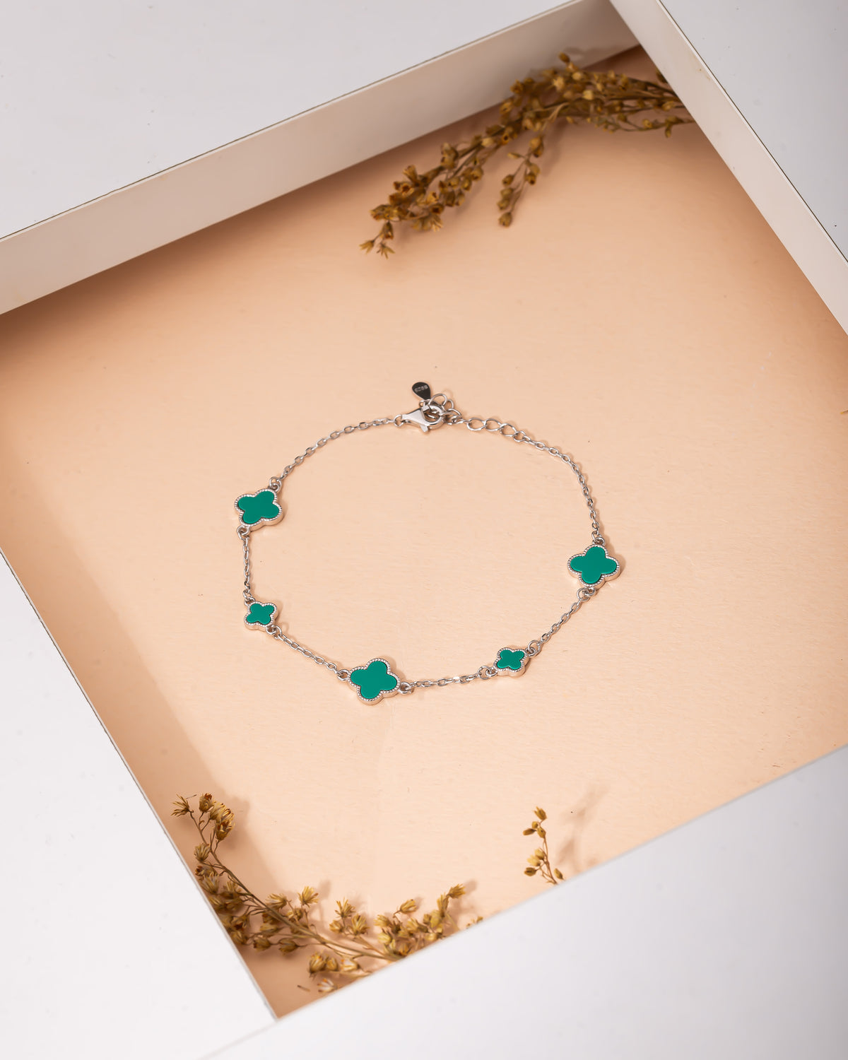 Turquoise Enameled Clover Charm Bracelet in 925 sterling silver - view 2