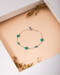 925 Sterling Silver Rhodium Plated Turquoise Enamel Clover Charm Bracelet