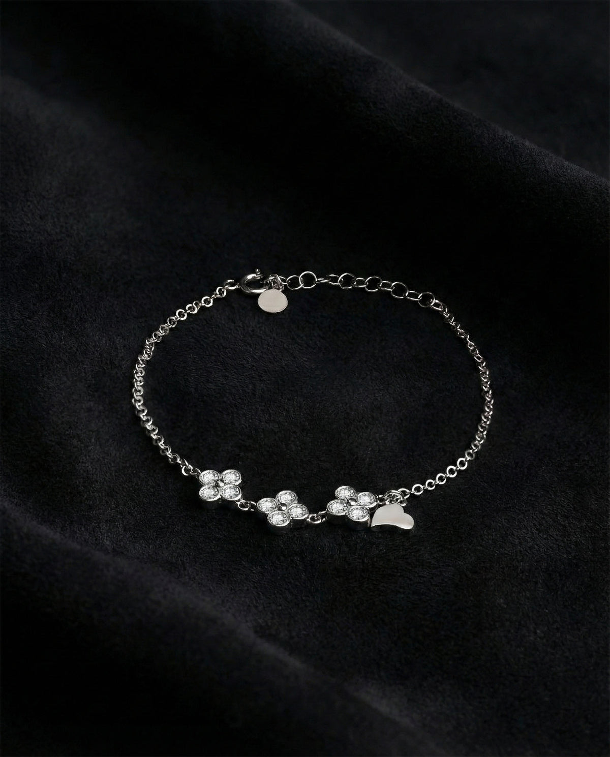 Armband mit dreifachem Blumen- & Herz-Anhänger aus Zirkonia aus 925er Sterlingsilber