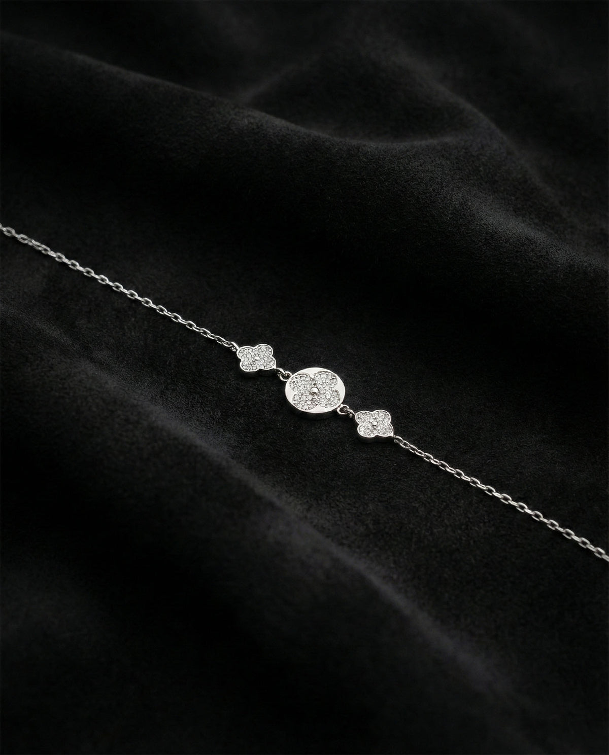 Rhodium Plated Triple Clover Zircon Bracelet in 925 sterling silver