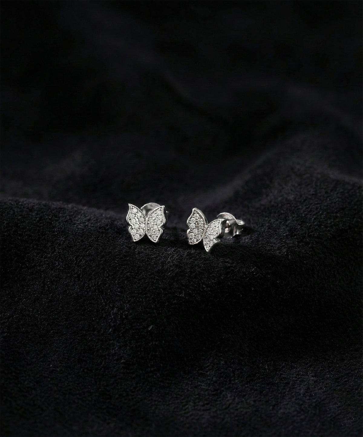 Rhodium 3D Butterfly Zircon Stud Earrings in 925 sterling silver