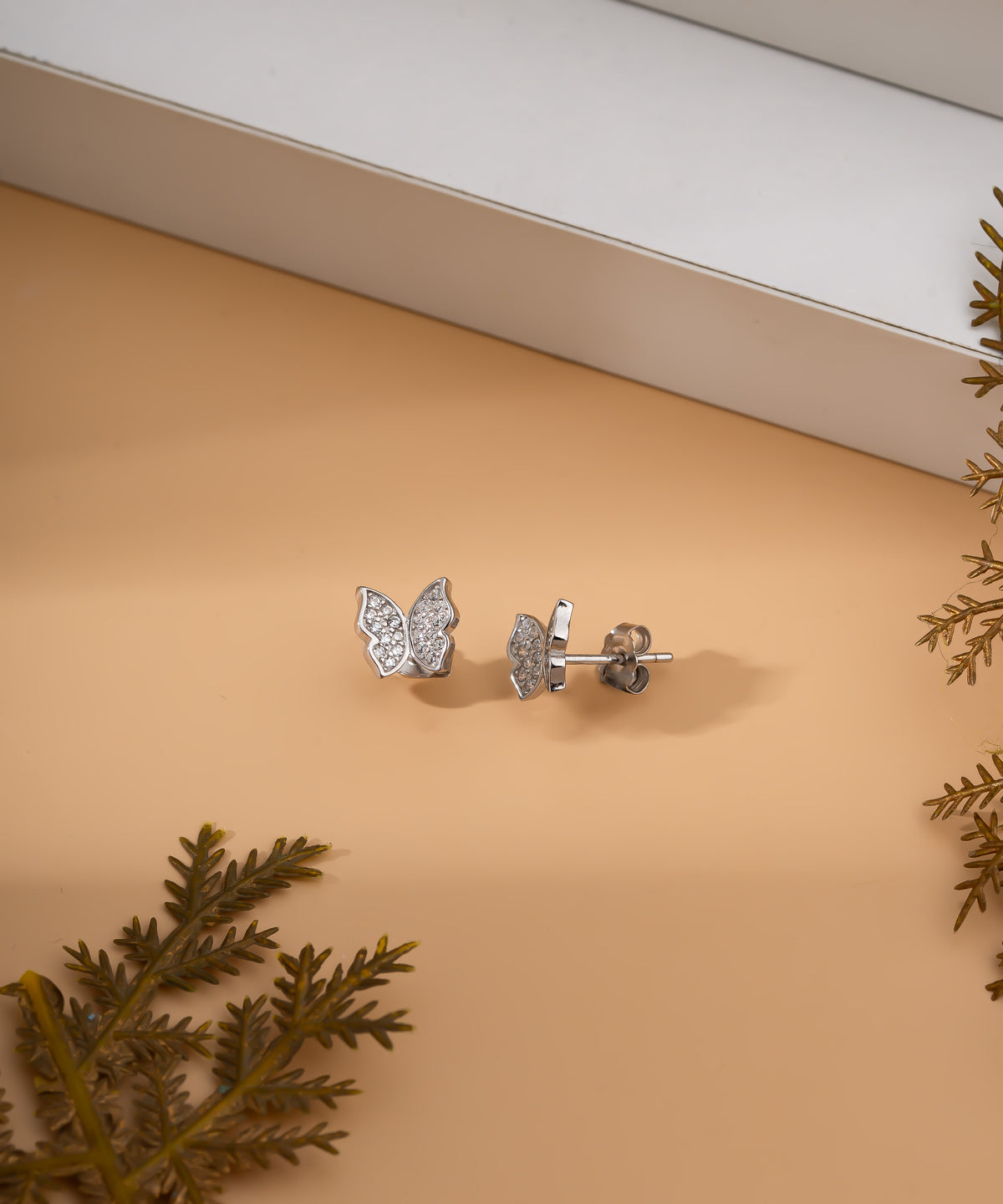 Rhodium 3D Butterfly Zircon Stud Earrings in 925 sterling silver - view 3