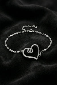 925 Sterling Silver Rhodium Plated Zircon Stone Knot Heart Bracelet