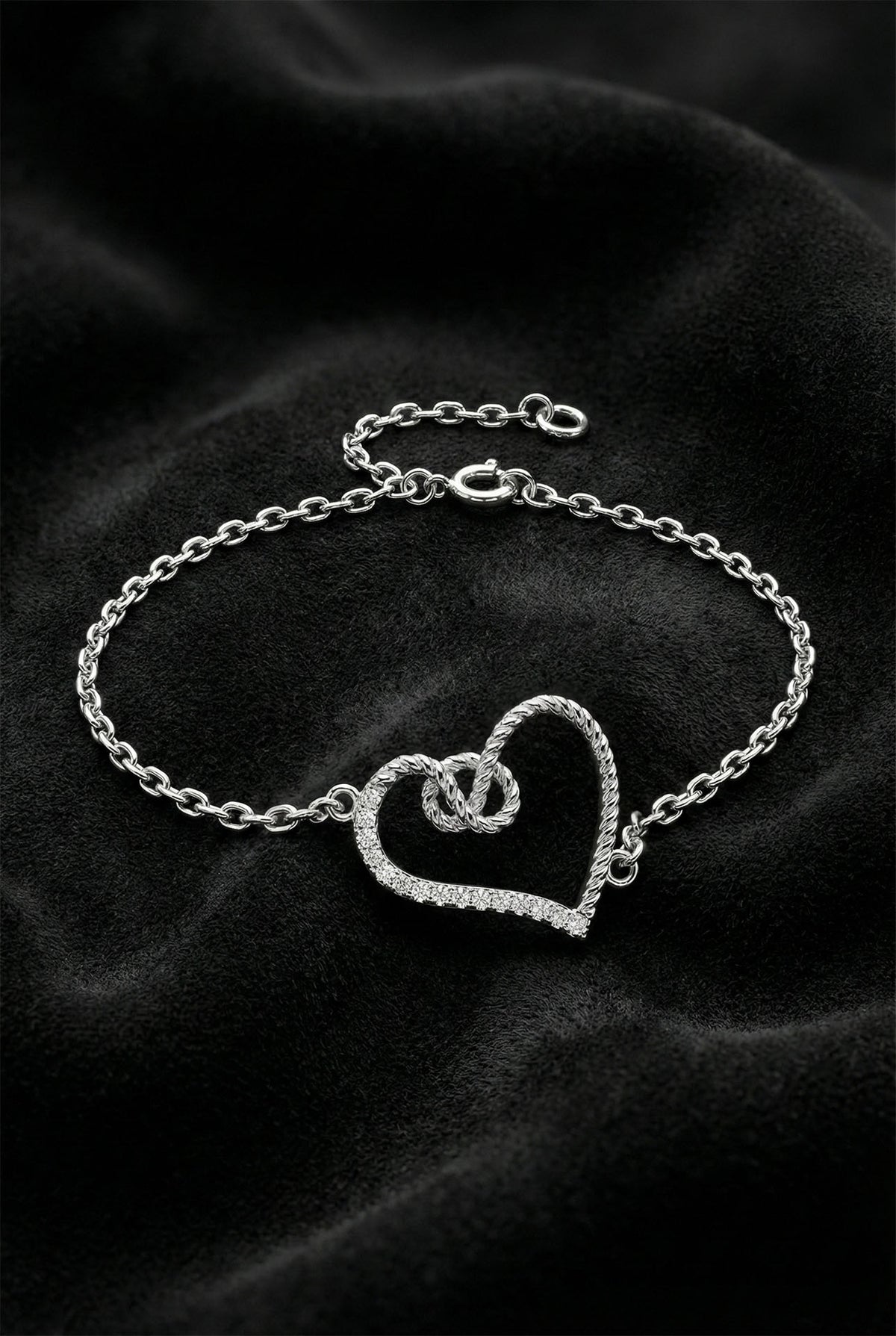 Rhodium Plated Knot Heart Zircon Bracelet in 925 sterling silver