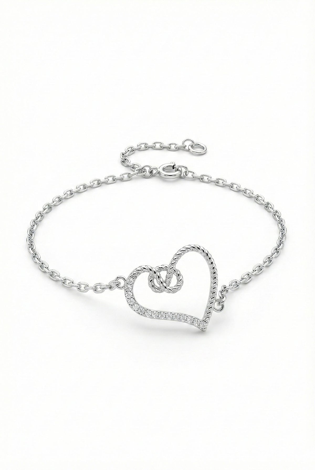 Rhodium Plated Knot Heart Zircon Bracelet in 925 sterling silver - view 4