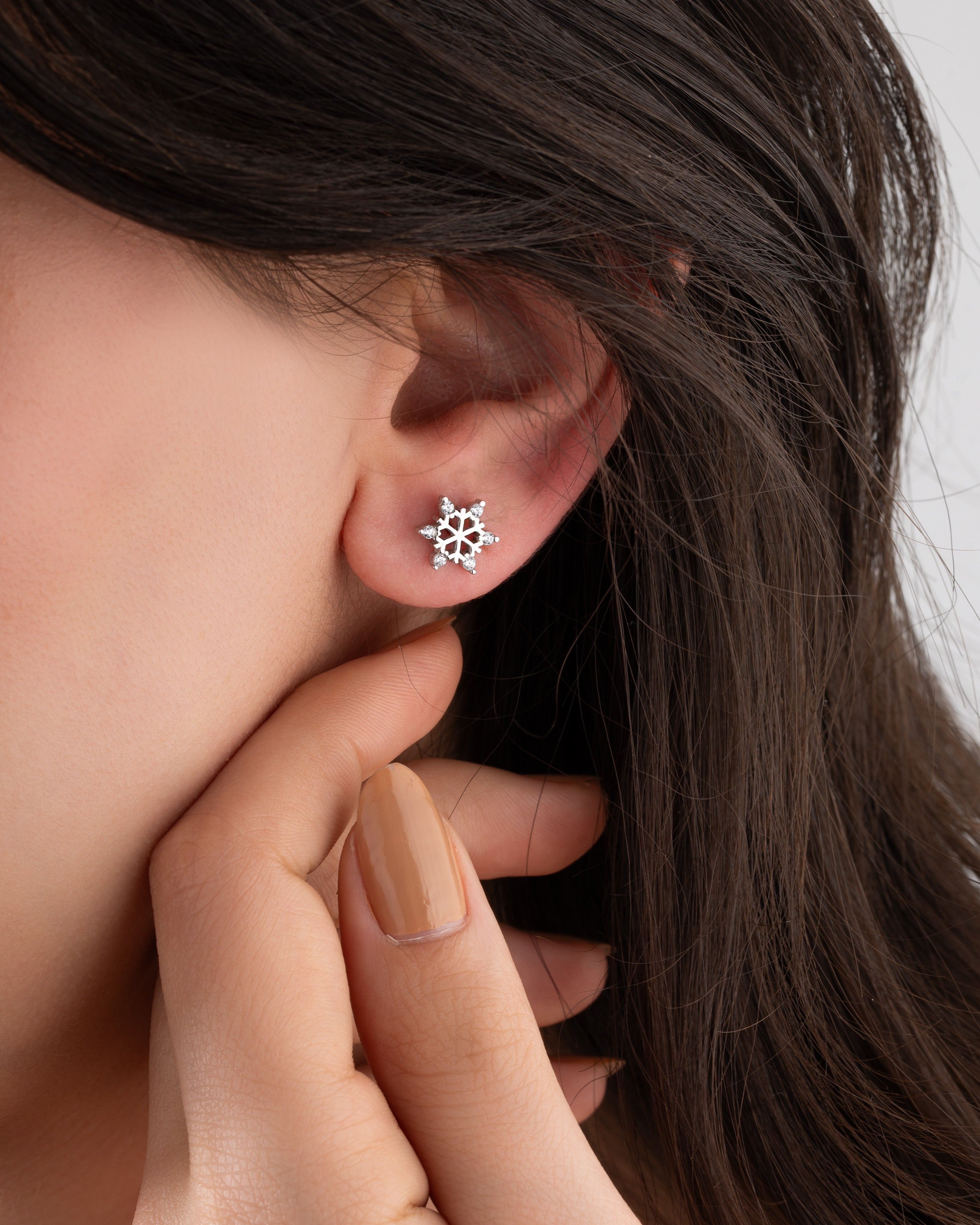 CZ Snow Piece Minimalist Stud Earrings Rhodium Plated Silver