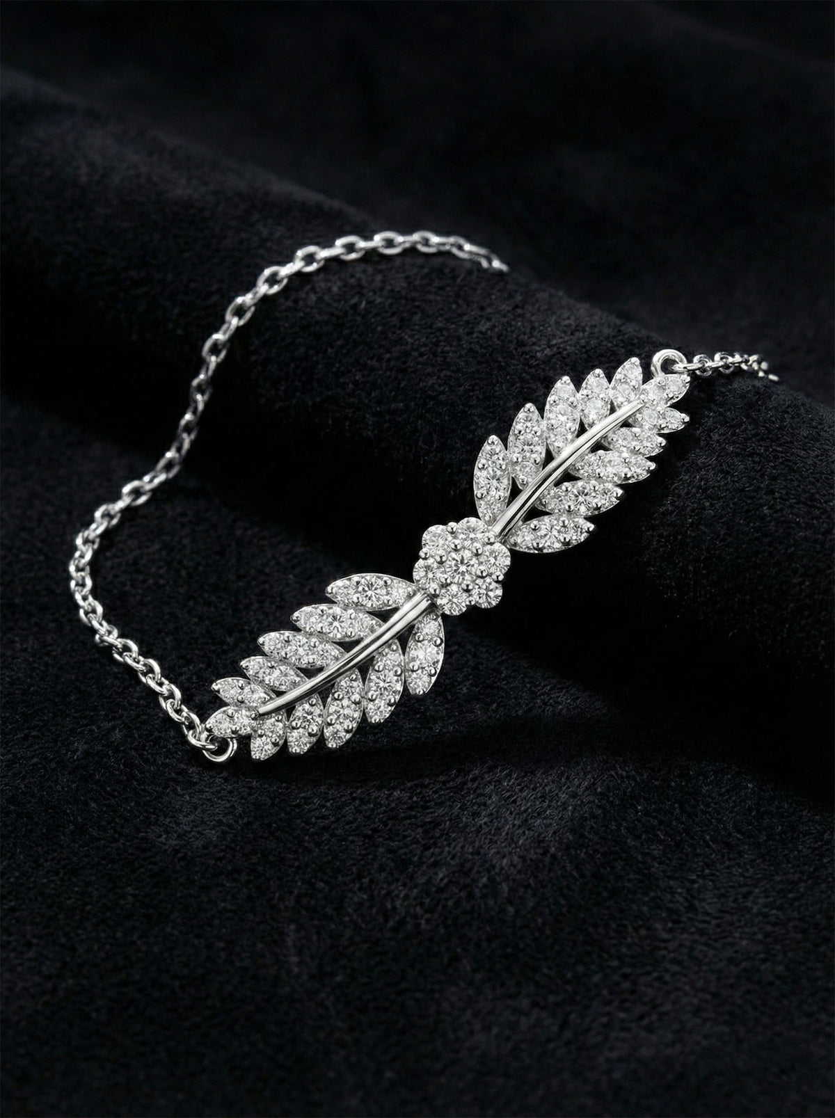 Rhodium Plated Leaf Motif Zircon Bracelet in 925 sterling silver - view 3