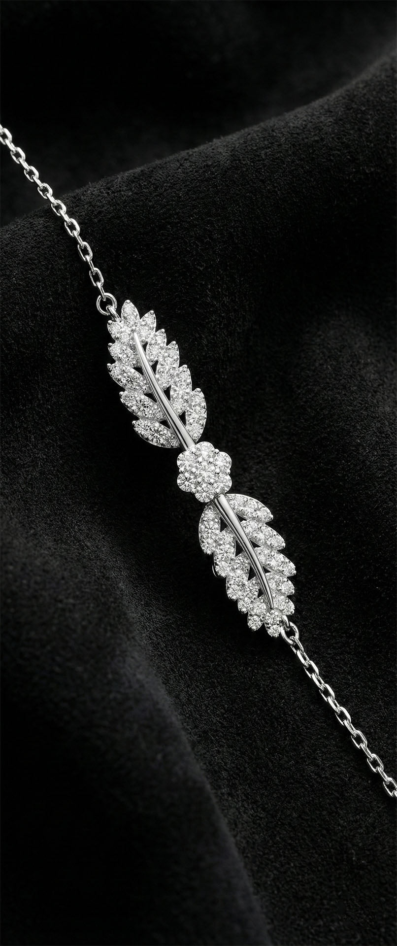 CZ Leaf Motif Sparkly Bracelet Rhodium Plated Silver
