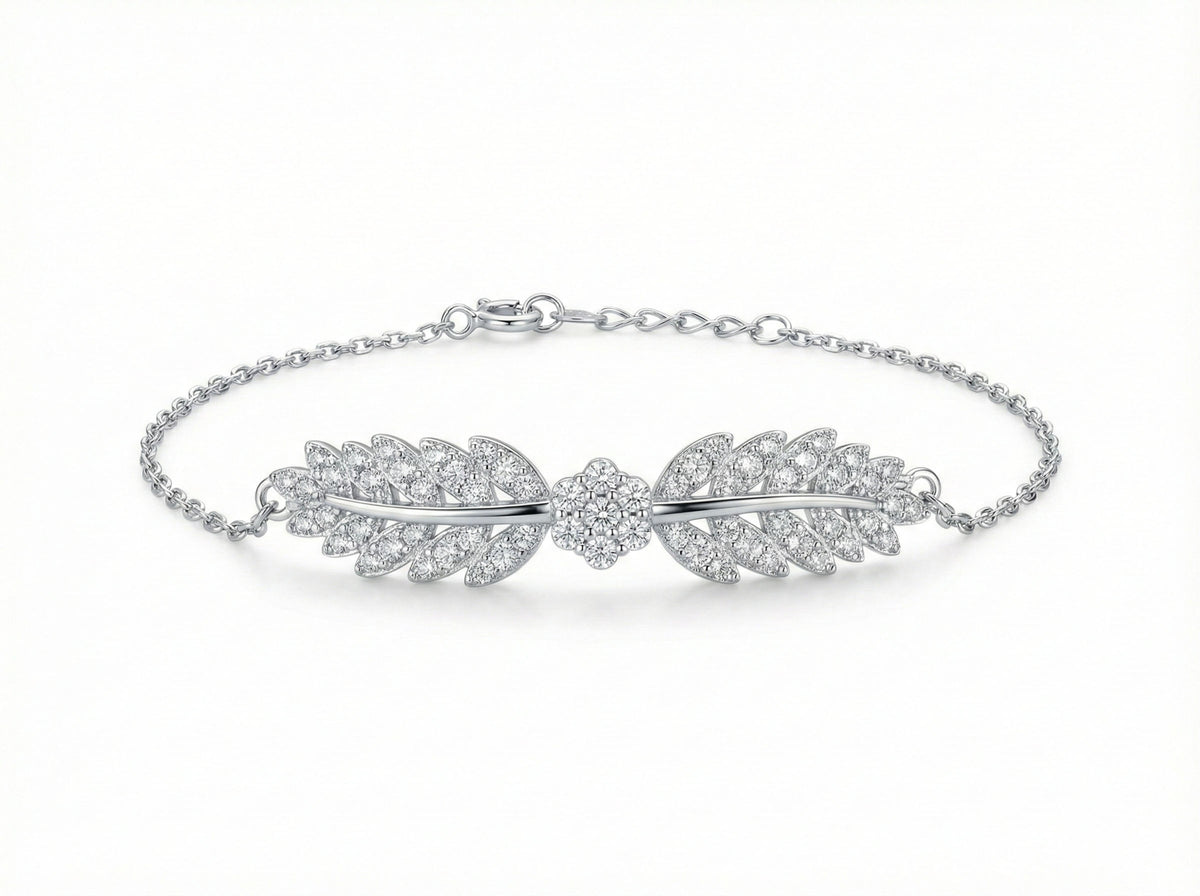 Rhodium Plated Leaf Motif Zircon Bracelet in 925 sterling silver - view 5