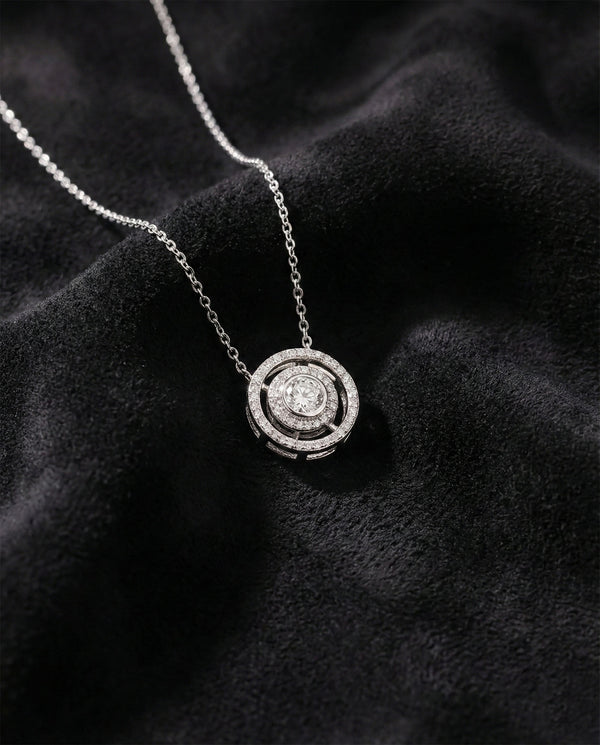 Round Halo Sliding Adjustable Zircon Necklace | 925 Silver