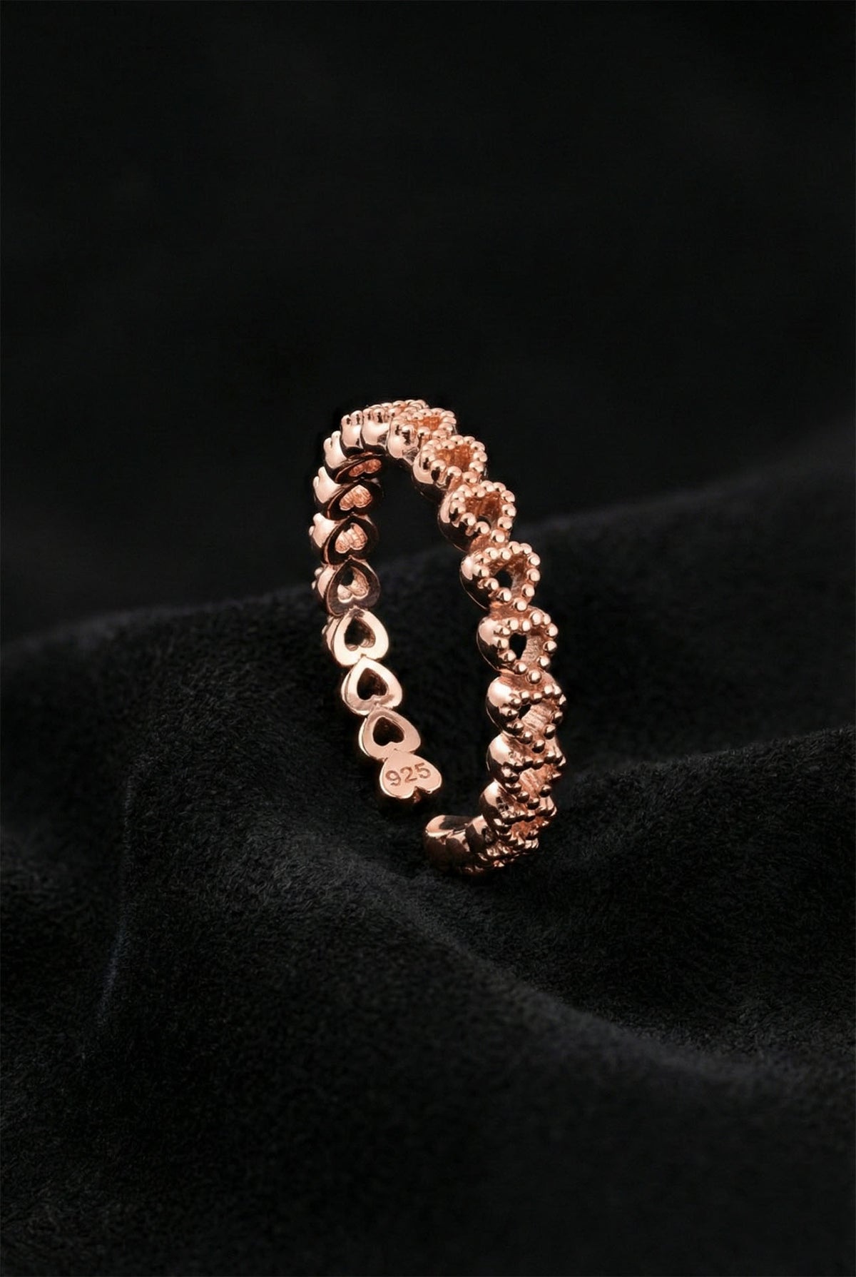 Rose Gold Heart Eternity Ring - Adjustable in 925 sterling silver